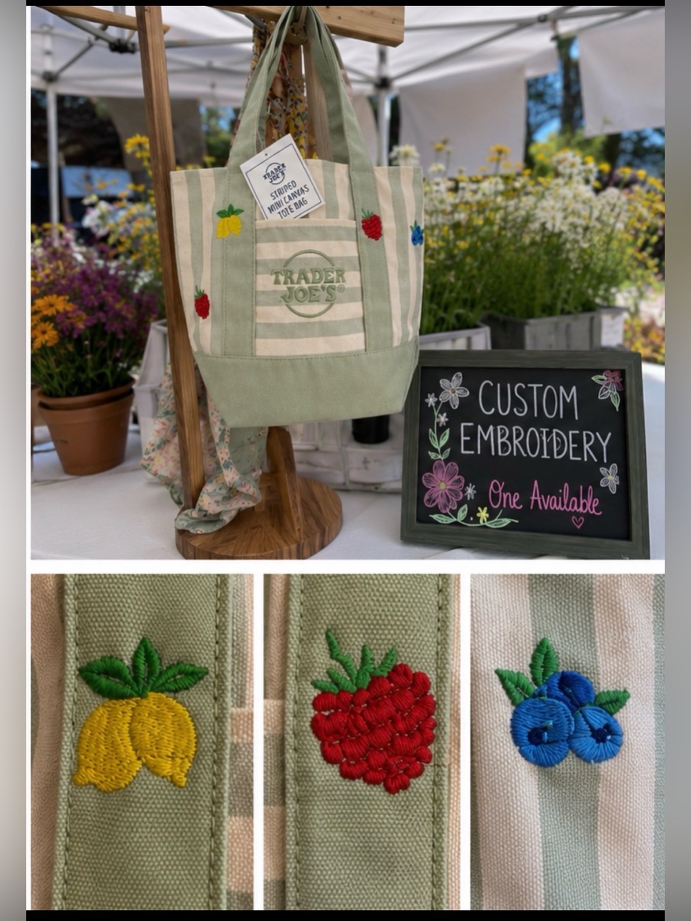 💚Trader Joe’s Mini Canvas Tote Bags with Custom Embroidery